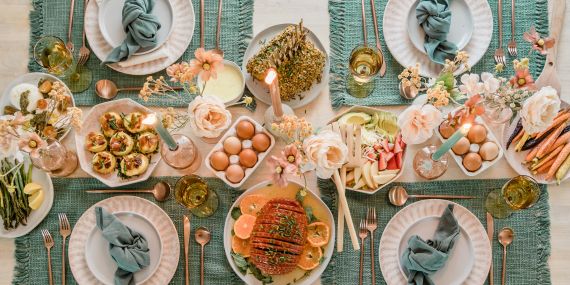 8 Tips On How To Avoid Holiday Weight Gain - table with lots of food
