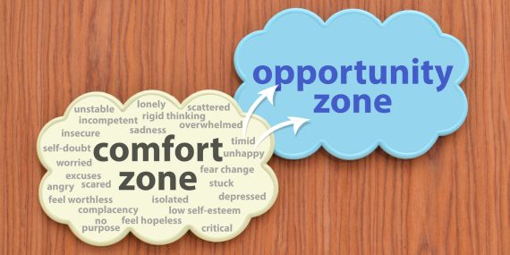 Find Your Focus and Energy By Breaking Through Overwhelm - two signs saying comfortzone and opportunity